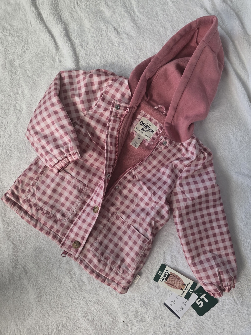 OshKosh B'gosh Girls' Pink Flreece Lined Hooded Jacket - 5T